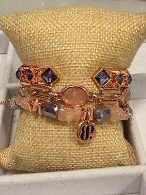BOMB PARTY NWOT!! Rose Gold Layered Bracelet Set with Pink and Lavender Stones